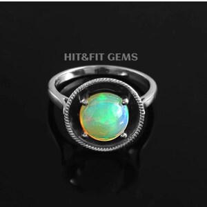 AAA Natural Opal Ring Natural Opal 9x9MM Size Multi Fire Opal Loose Gemstone Smooth Opal Ring 925 Silver Ring Handmade Ring Wedding Gift