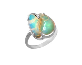 Ethiopian Opal Ring, 925 Sterling Silver, Fancy Cut Gemstone, Dainty Stacking Ring