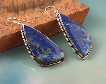 Sterling Silver Sodalite Drop Earrings – Minimalist Blue Gemstone Jewelry