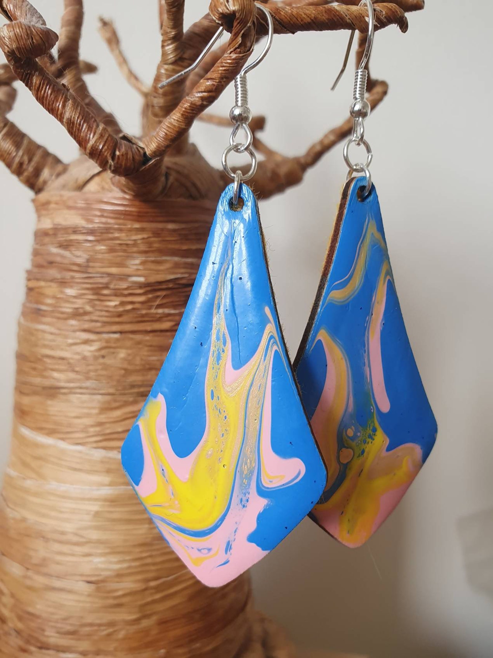Paint pour earrings hand decorated earrings handmade Etsy