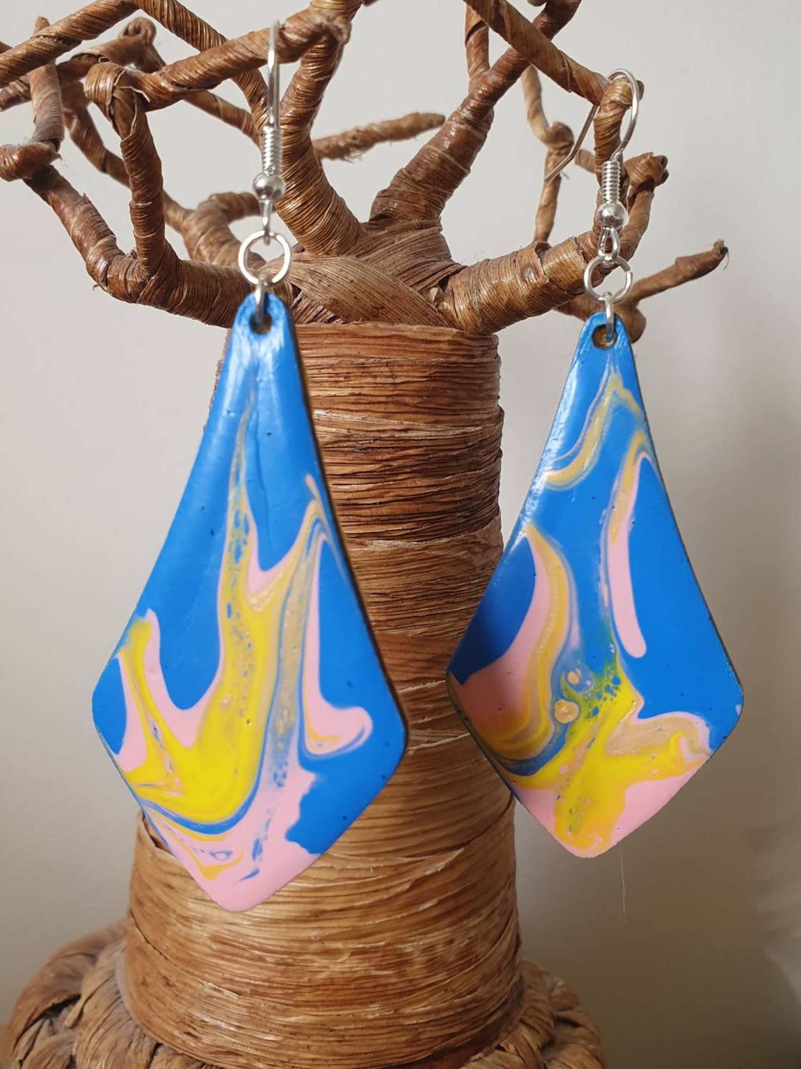 Paint pour earrings hand decorated earrings handmade Etsy