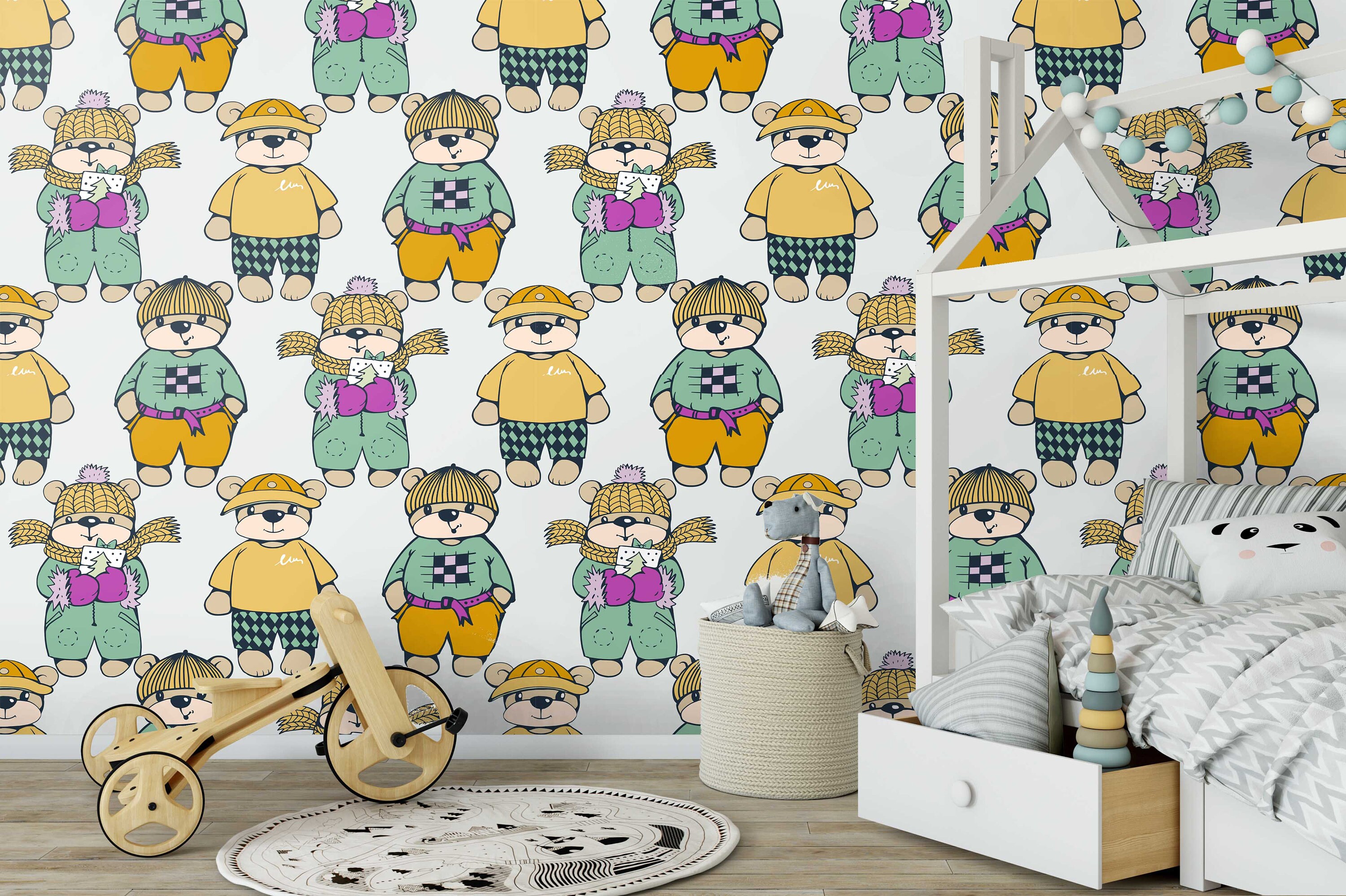 Nursery Bears Wallpaper Bear Wallpaper Wallpaper Temporary Etsy
