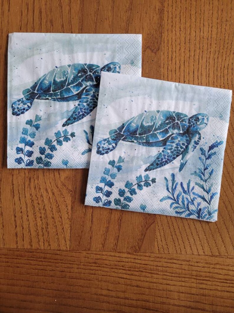 Water Turtle DECOUPAGE COCKTAIL Size Paper Napkin Set of 2 Etsy