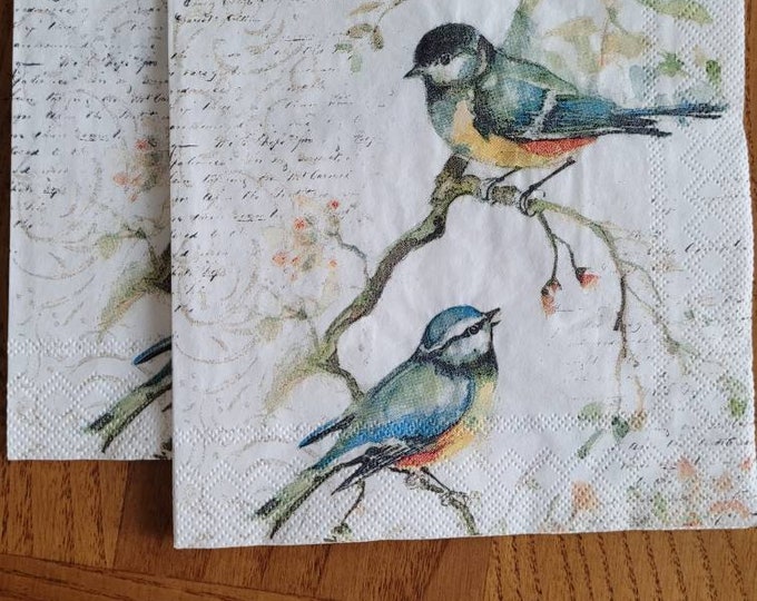 Decoupage Napkins Set of 2 Individual Napkins Happy Birds COCKTAIL Size