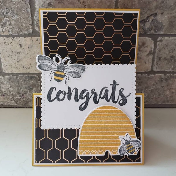 Honey Bee Congratulations Card - Stampin Up Handmade Card - Hand Stamped Card - Honey Bee Congrats Card