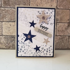 Stars and Patterns Hand Stamped Birthday Card
