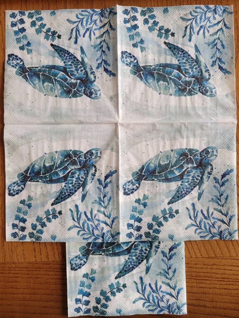 Water Turtle DECOUPAGE COCKTAIL Size Paper Napkin Set of 2 Etsy