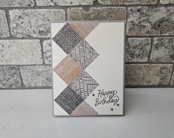 Square Textile and Wood Pattern Birthday Card - Stampin Up