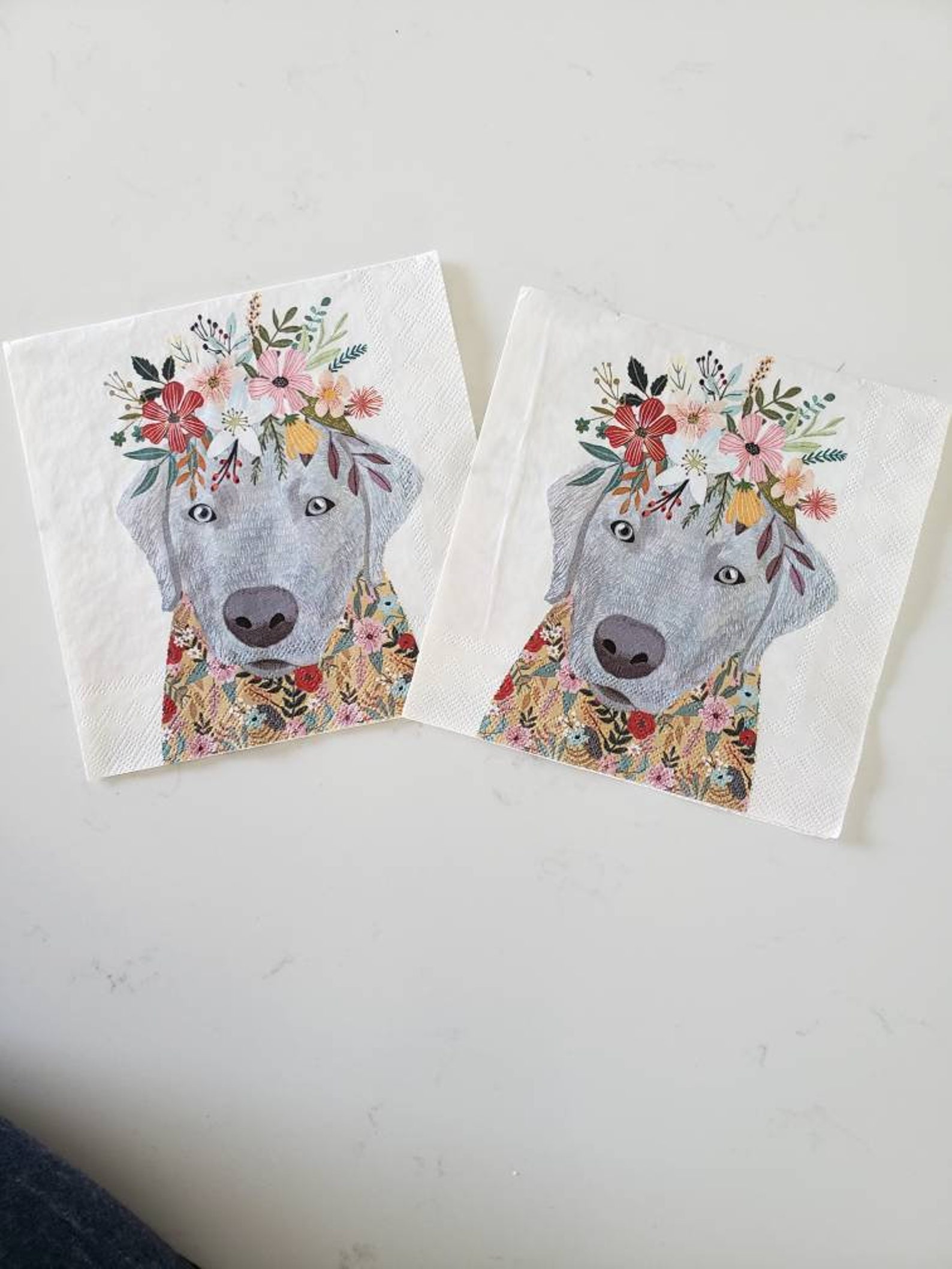 Floral Dog Themed Paper Napkin Set of 2 Decoupage Etsy