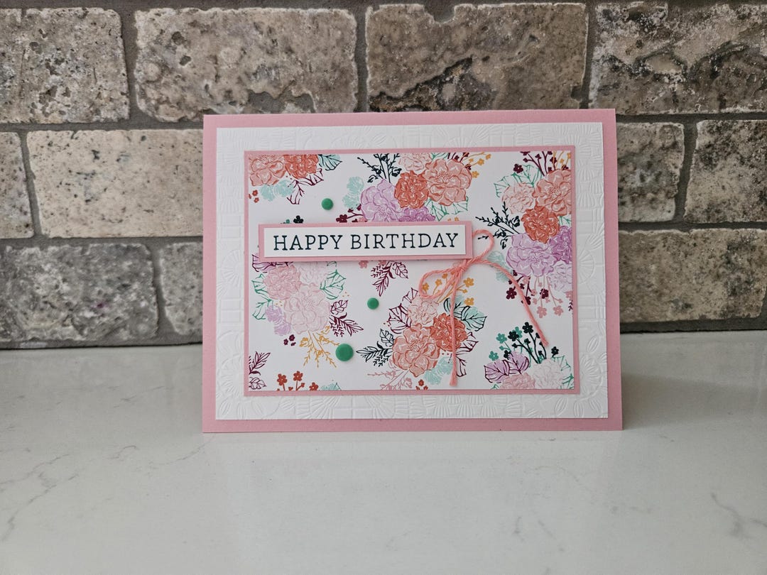 Pink Embossed Floral Birthday Card - Stampin up - Handmade Card - Etsy
