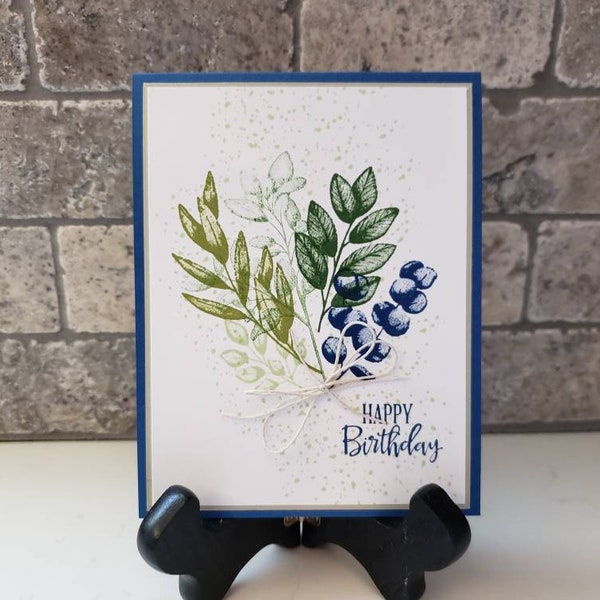 Green Leaves and Berries Birthday Card - Stampin Up Handmade Card