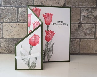 Red Tulip Flowered Mother's Day Card-StampinUp - Mother's Day Card