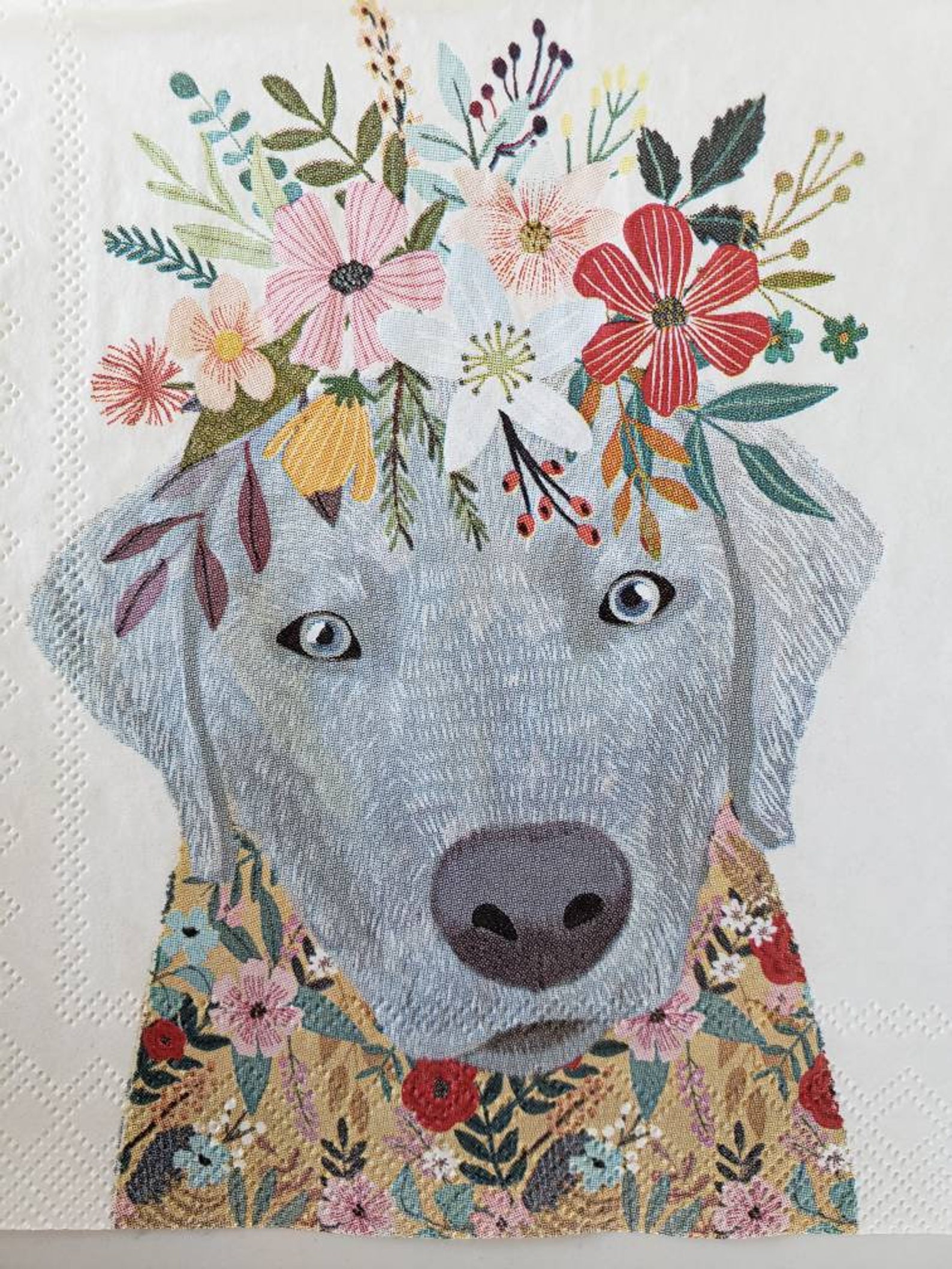 Floral Dog Themed Paper Napkin Set of 2 Decoupage Etsy