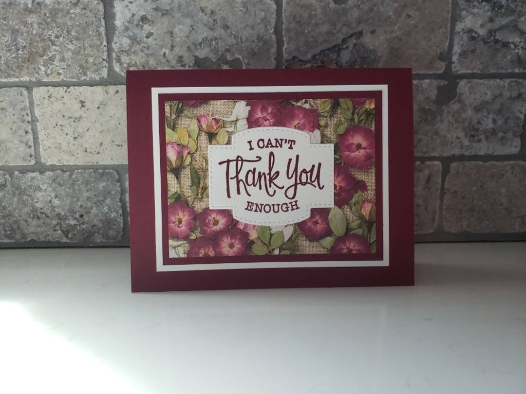 Floral Thank You Card - Set of 5 - Burgundy - Etsy