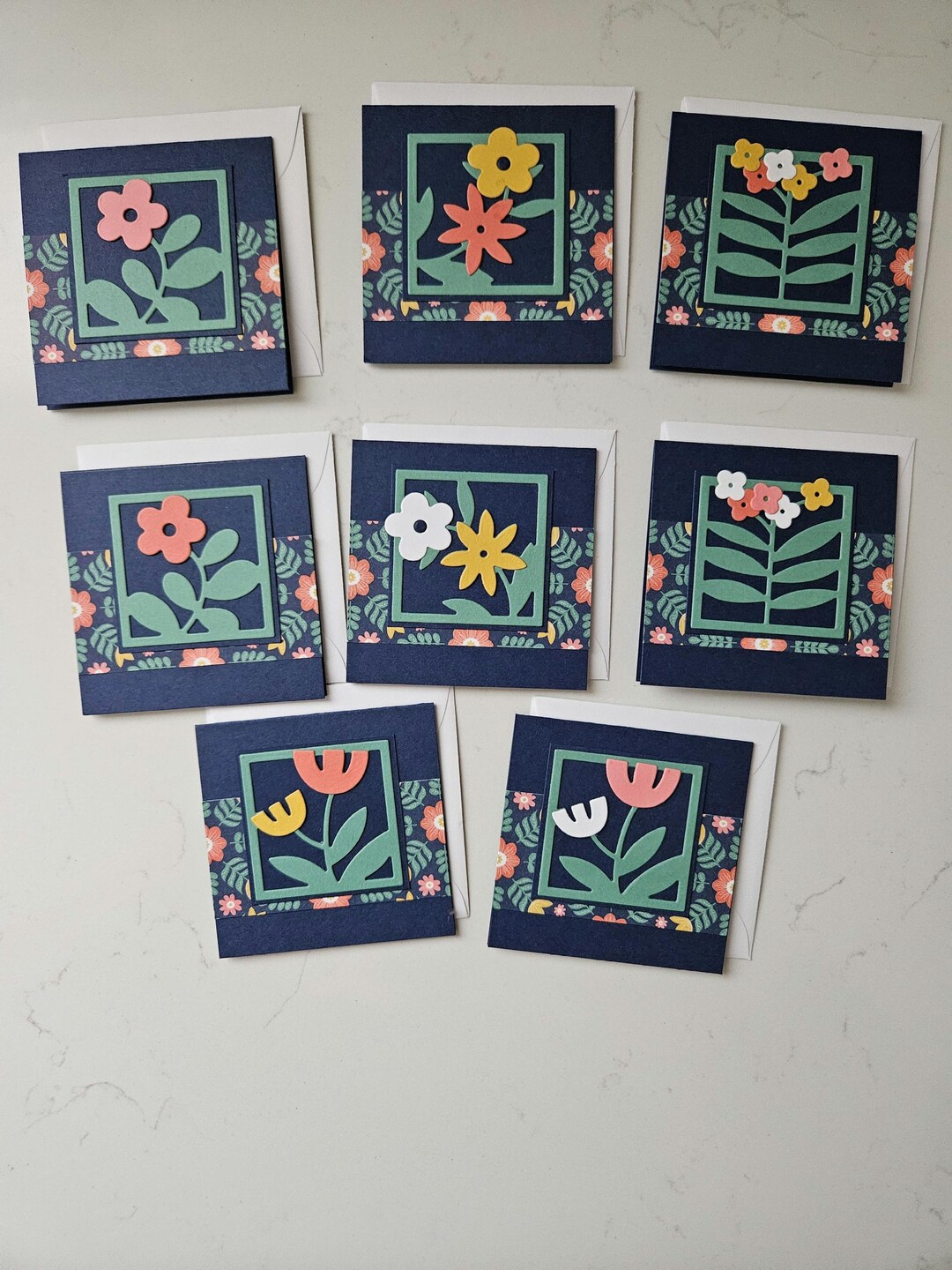 Blue Mini Notes Design Handmade Floral Mini Note Cards - Set of 8 - Navy Blue - Etsy