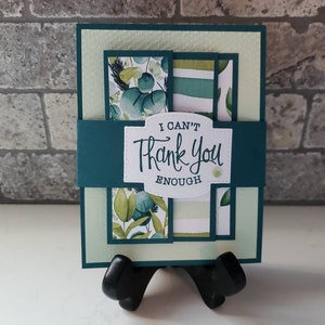 Green Leaves Thank You Card - Hand Stamped