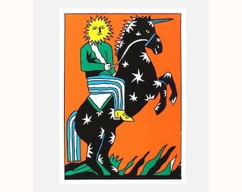 Sérigraphie Sun King 50 x 70 cm – Illustration en édition limitée imprimée à la main