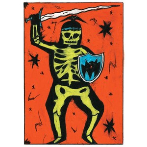 Scheletro stampato su carta opaca A4 spessa, stampa artistica, arte, illustrazione, serie Samhain, serie Halloween, disegno a matita