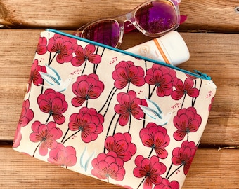 waterproof lined pouch in floral print coated fabric