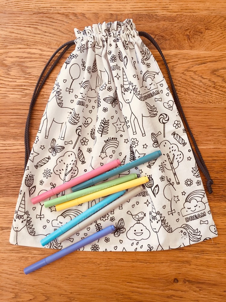 Sac à Colorier en Tissu Pour Enfant, Pochon, Sac Doudou, École ou Crèche Imprimés Fantaisie