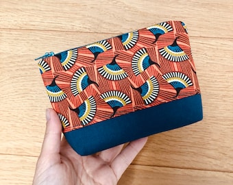 Fabric pouch wax orange and blue duck