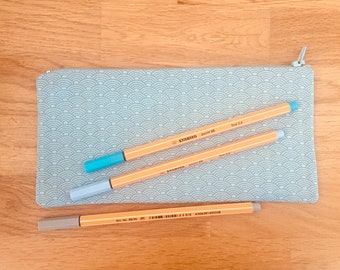 trousse à crayons en tissu japonais bleu et gris doublée