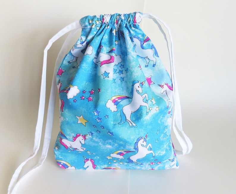 ecofriendly bag. knitting bag project bag travel bag Unicorn glitter print cotton drawstring bag cotton bag