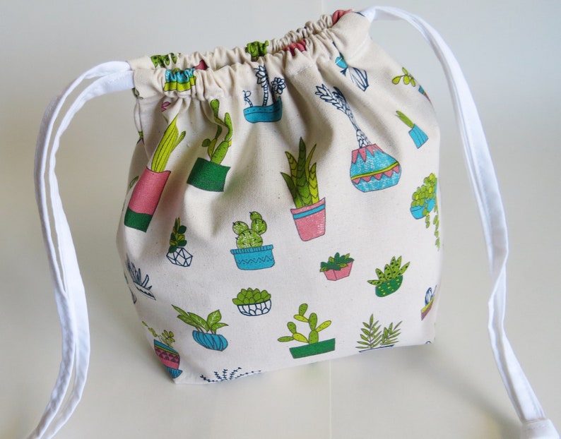 cotton bag knitting bag project bag ecofriendly bag. travel bag Succulent plants cotton drawstring bag