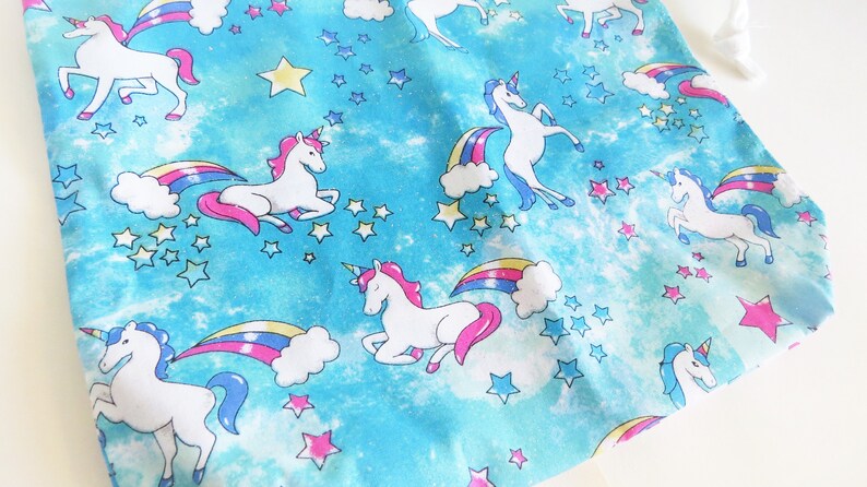 ecofriendly bag. knitting bag project bag travel bag Unicorn glitter print cotton drawstring bag cotton bag