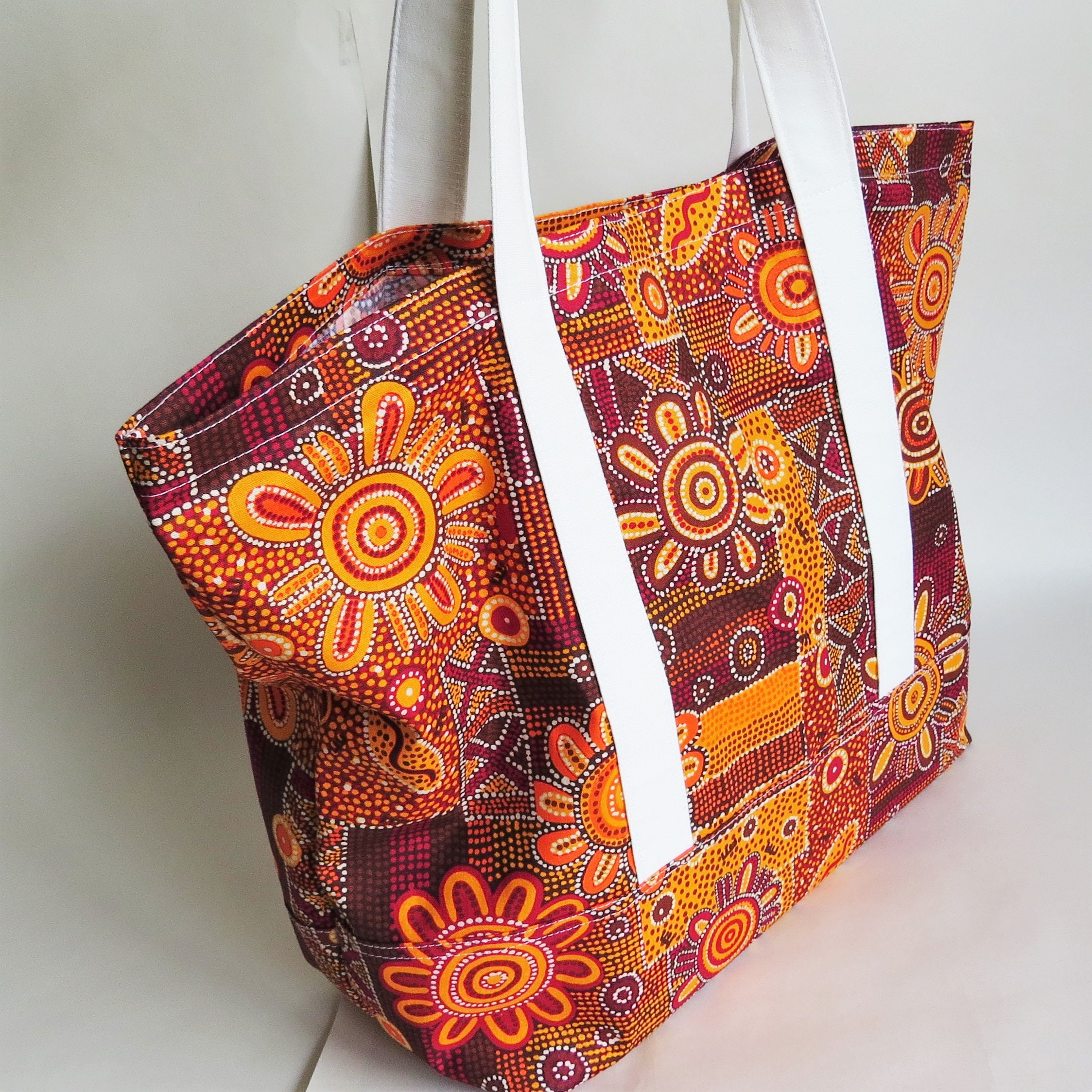 Australian Orange Aboriginal art print tote bag cotton bag | Etsy