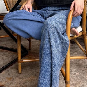 Indigo Patchwork Cotton Pants | Contrast-Leg Wide Pants with Deep Pockets | Bamboo Cotton & Stonewashed Cotton | The Stone Pocket Pants