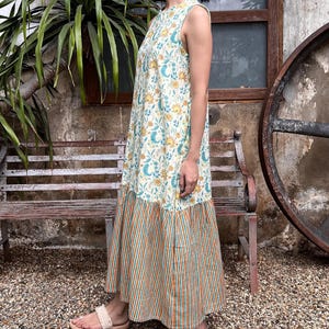 Yellow Floral Print Cotton Dress with Pockets | Sleeveless Drop-Waist Midi | Hand Block Printed Summer Dress | The Storytime Dress – Floral