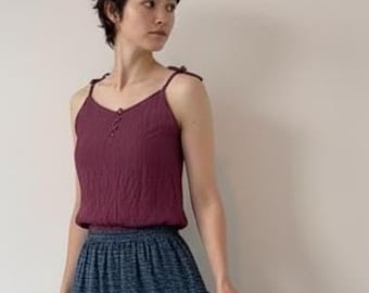 Caraco en coton Mulberry | Débardeur d'été froissé à nouer | Pièce à superposer artisanale | Le caraco Ripple
