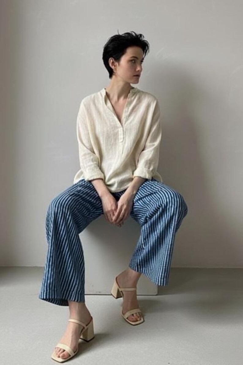 Indigo Wide-Leg Cotton Pants | Elastic-Waist Trousers with Pockets | Hand-Dyed Japanese Style | The Still Waters Pants image 11
