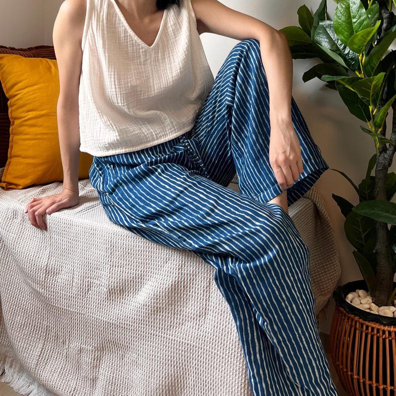 Indigo Wide-Leg Cotton Pants | Elastic-Waist Trousers with Pockets | Hand-Dyed Japanese Style | The Still Waters Pants image 10