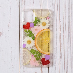 Pressed flower fruit phone case, iphone se 7 8 plus x xr xs 11 12 13 14 15 pro max case, Samsung S20 S21 S22 S23 case, Google Pixel 6 7 case