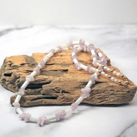 Freshwater Pearl Kunzite Shell Boho Necklace for Women Boho | Etsy