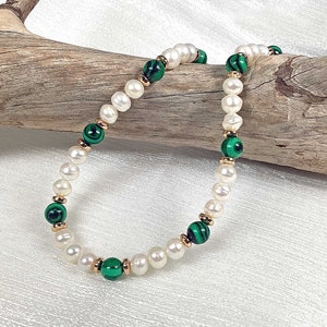 Real pearl necklace mens women Two color gemstone choker White green necklace Boyfriend beach necklace Tiny surfers pearl necklace