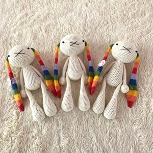 Crochet rainbow bunny-rabbit toy,Gift to cheer someone up.Pride and prejudice rainbow flag,gay pride,lesbian pride,lgbt gift,pride parade