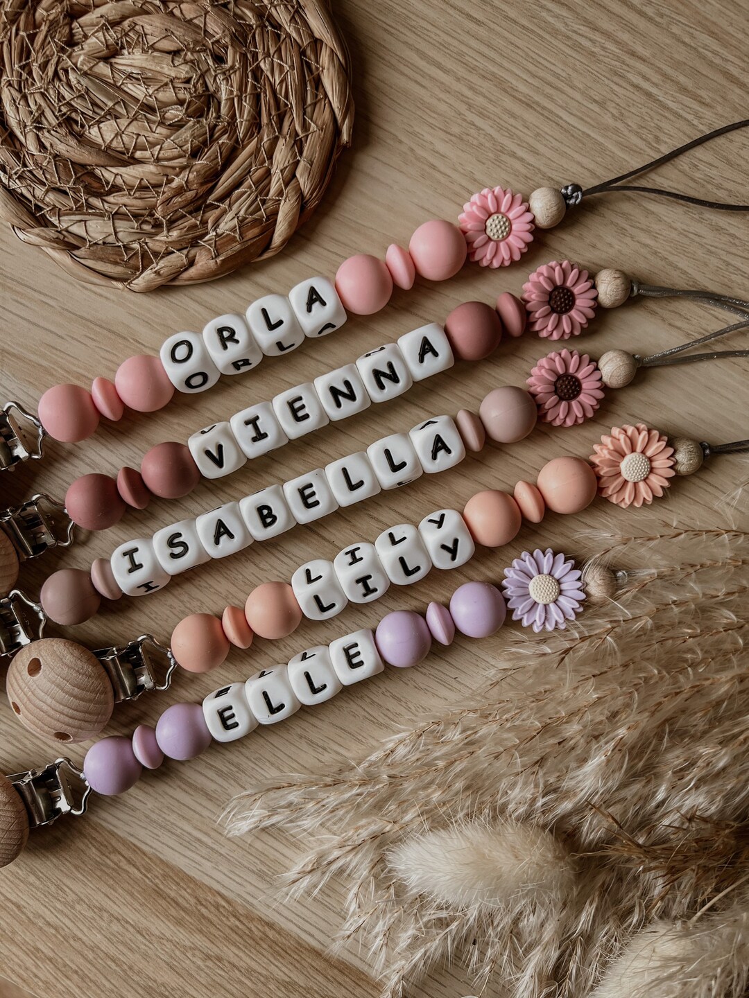 Boho Pacifier Clip Macrame Pacifier Clip - Baby Lily Pacifier Holder Leash Boho Wooden Clip F 846120