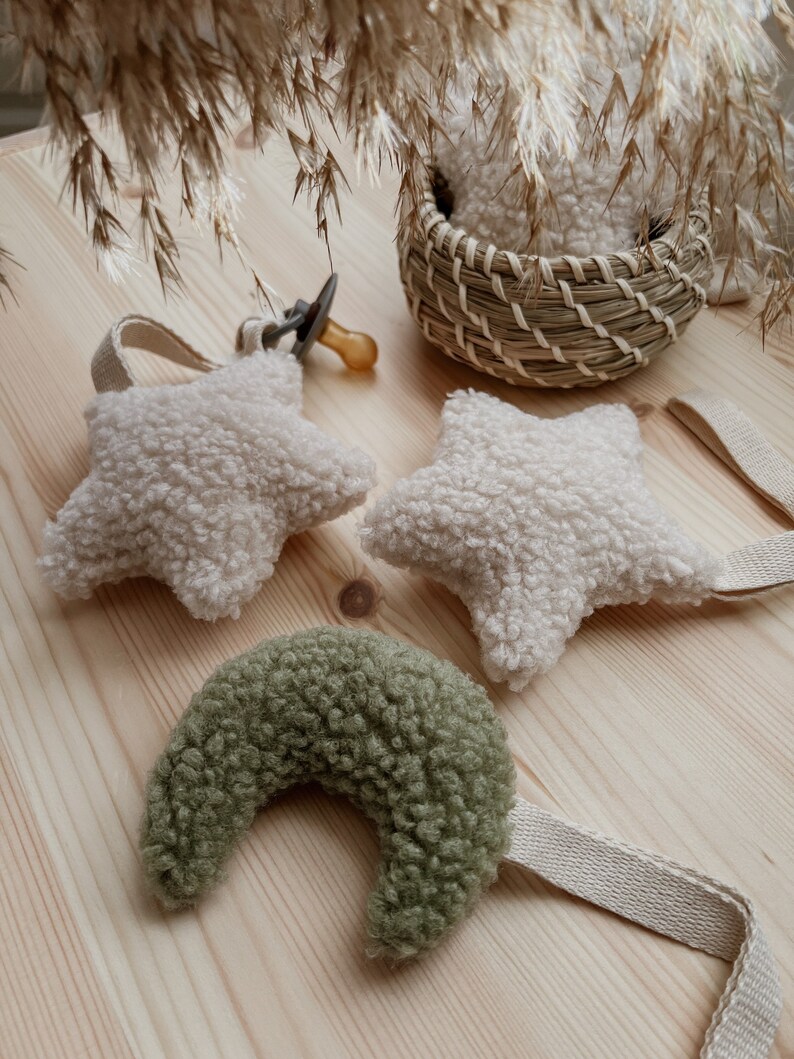 Sherpa Dummy Clip moon Star Dummy Holder Teddy Pacifier Etsy UK
