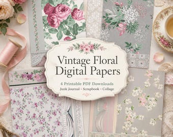 Vintage Floral Digital Papers, 4 Shabby Chic Junk Journal Printables