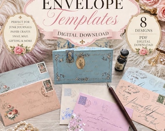 Vintage-Briefumschlag-Set zum Ausdrucken, französische Ephemera, Junk-Journal-Umschläge, viktorianisches Briefpapier