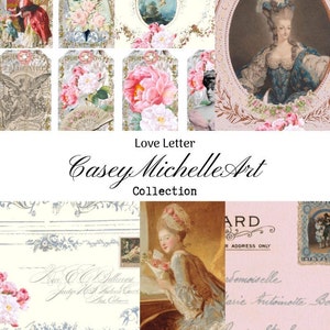 Marie Antoinette Französischer Brief, Umschlag und Tags Vintage für Scrapbooks, Journals und Papierhandwerk