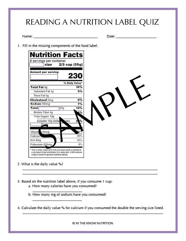 How to Read a Nutrition Label Quiz Nutrition Education Etsy