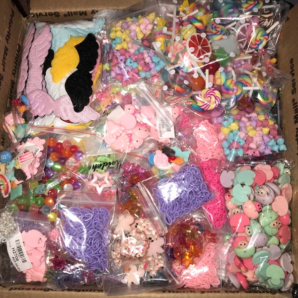 Kawaii Cabochon Charm Supplies Mystery lot bundle Christmas gift Grab Bag - Cute Beads, Cabochons, Charms, chains, packaging, minatures,