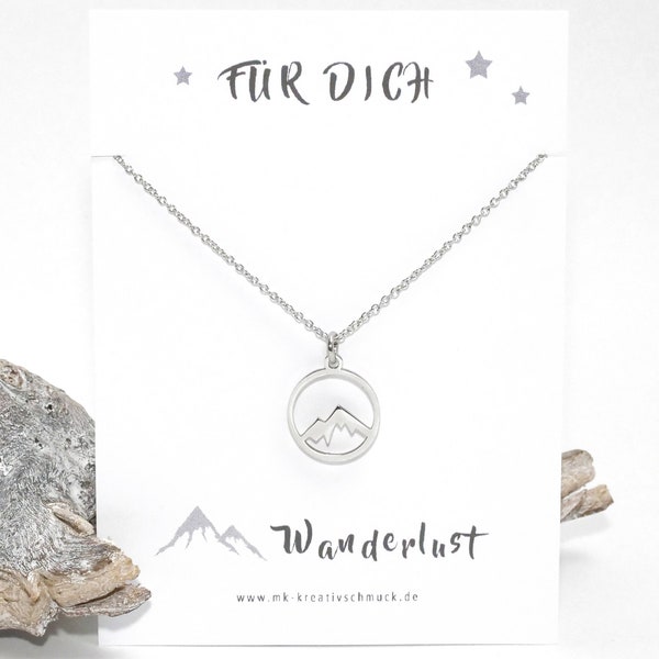 Kette Wanderlust Bergkette, Freundschasftskette, Glücksbringer, Spruchkarte