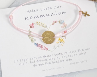 Armband Kreuzanhänger personalisiert – Geschenk Kommunion Konfirmation Taufe Geburtstag – Schiebeknoten Freundschaftsarmband
