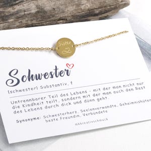 Armband Schwester personalisiert - Geschenk Freundschaftsarmband – Glücksbringer – Geschwistergeschenk – Definition Karte