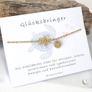 Armband Schildkröte - personalisiertes Geschenk -  Armkette mit Turtle - Initial Schmuck - Edelstahl Silber oder Gold